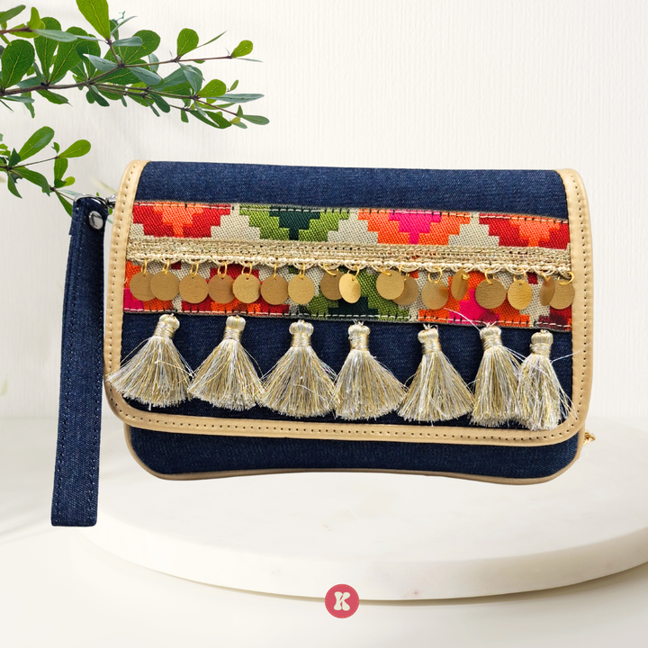 Handmade Ethnic Coin Embellished Pouch