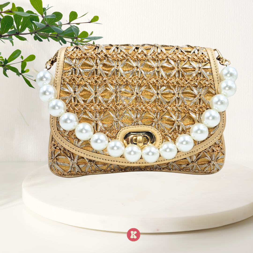 Women's Gold Pearl Clutch
