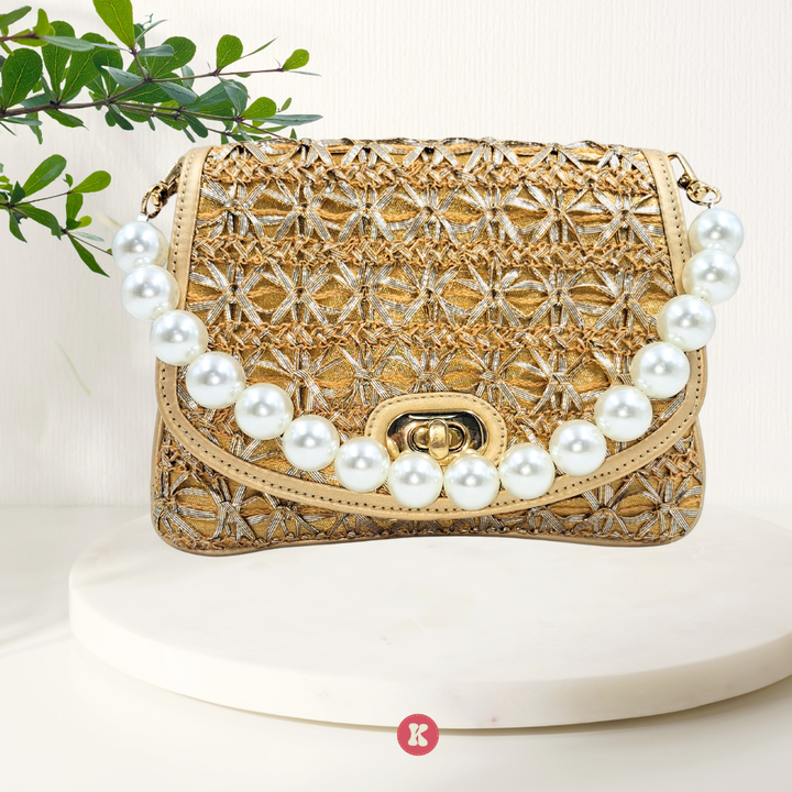 Women's Gold Pearl Clutch