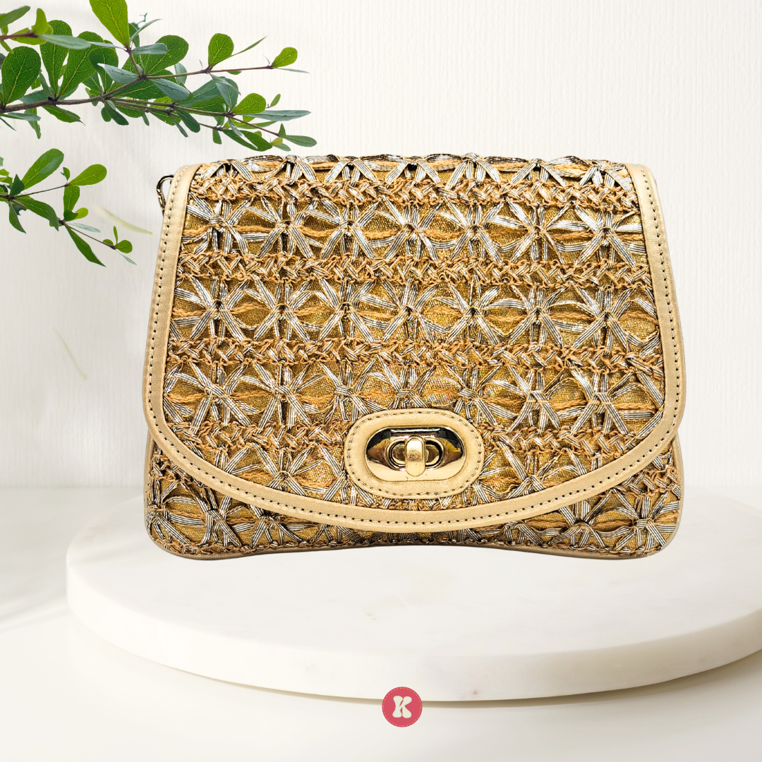 Women's Gold Pearl Clutch