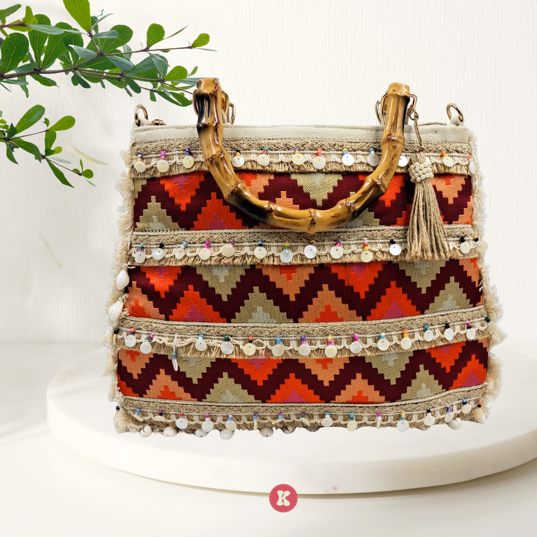 Tribal Pattern Beaded Handbag