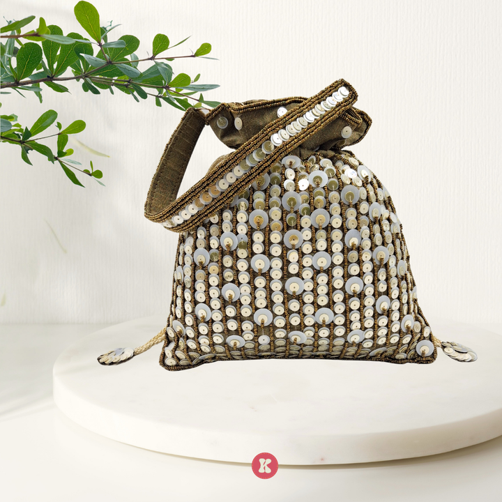 Olive Gold Sequin Potli