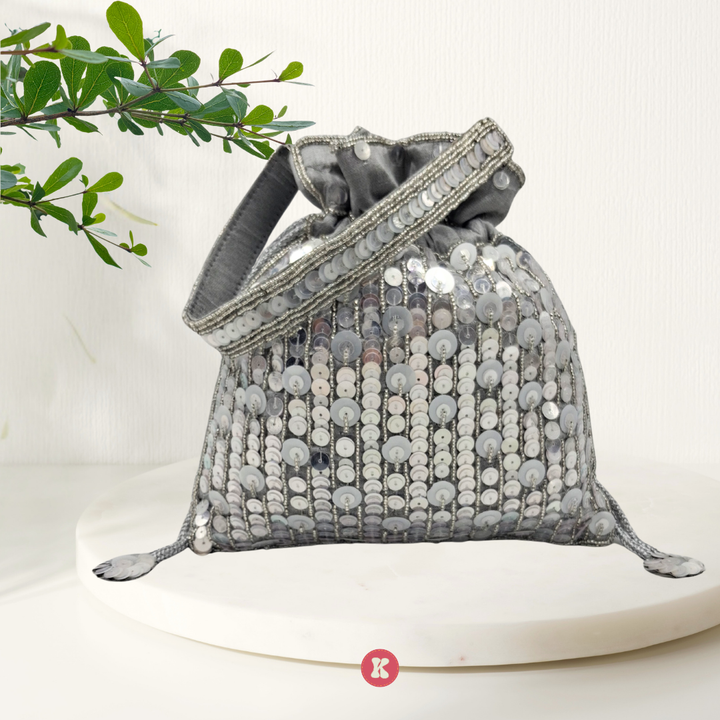 Glam Silver Sequin Potli.