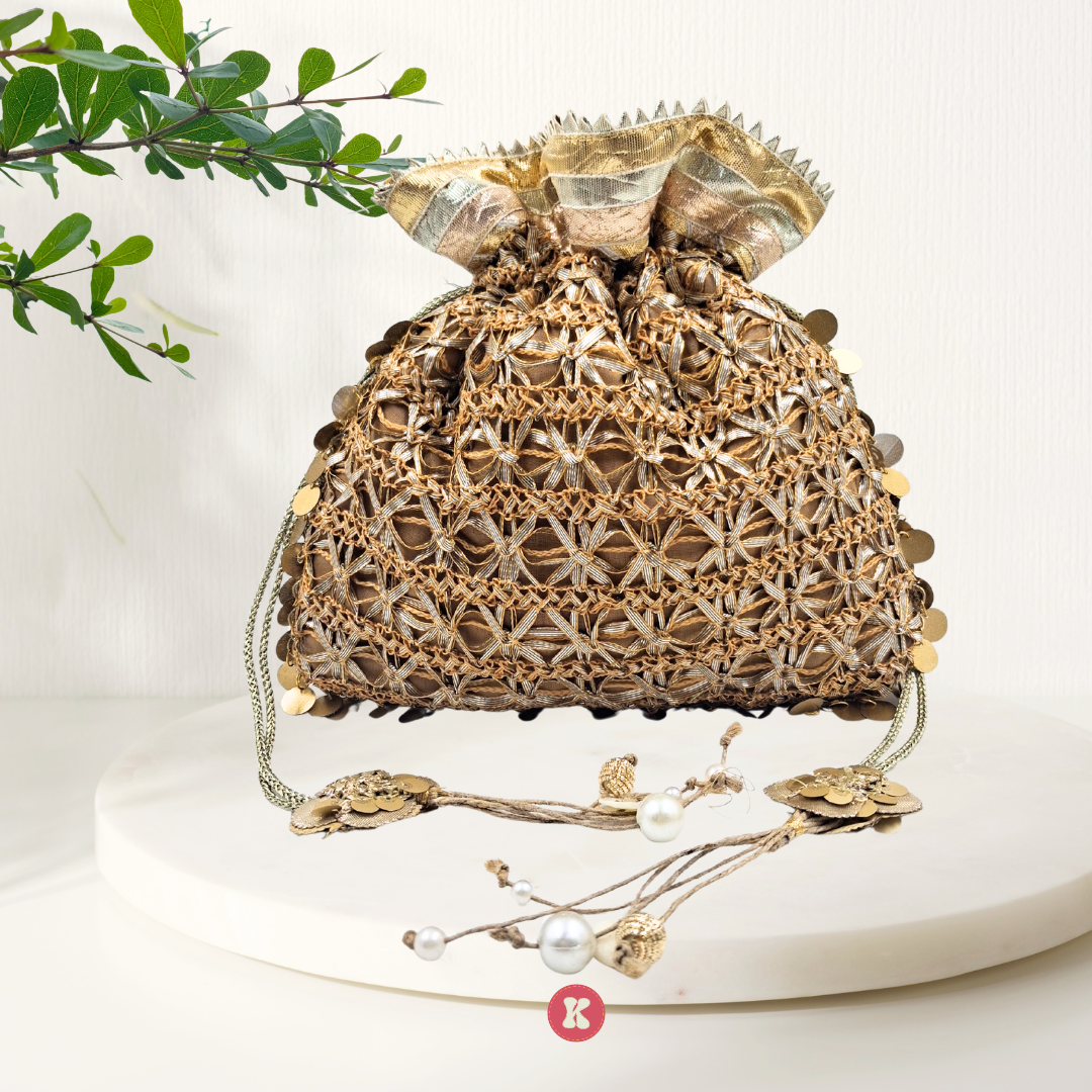 Golden Floral Potli