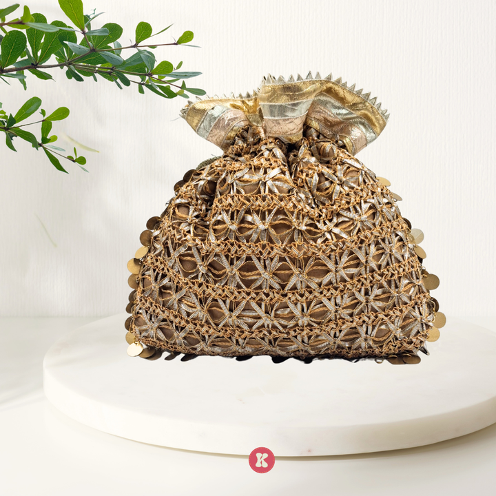 Golden Floral Potli