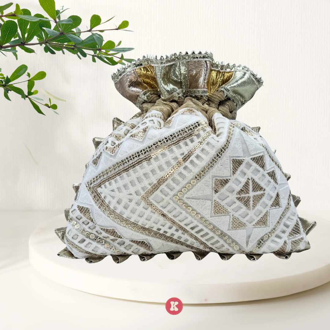 Regal White Wedding Potli