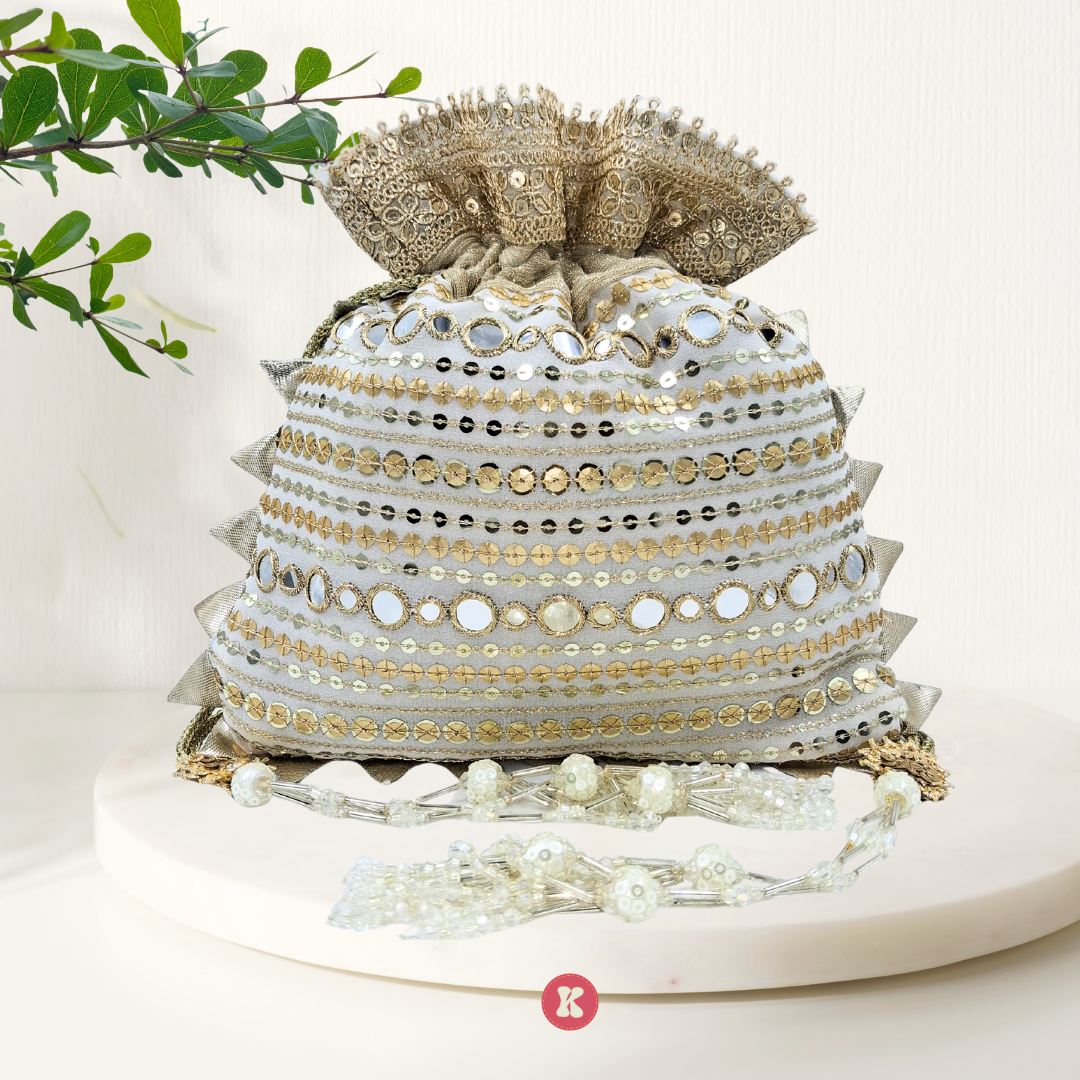Luxury White & Gold Potli