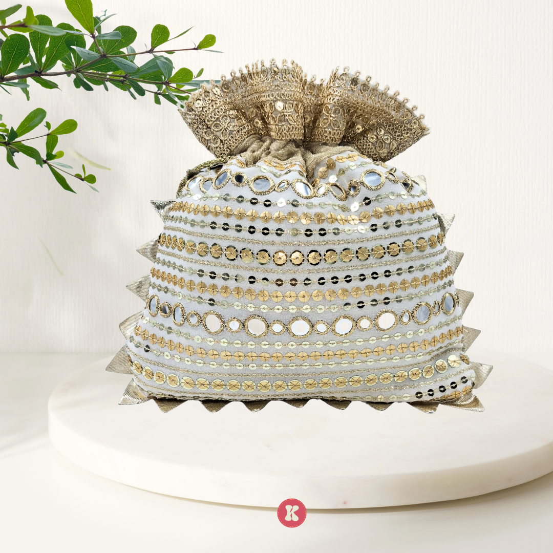 Luxury White & Gold Potli