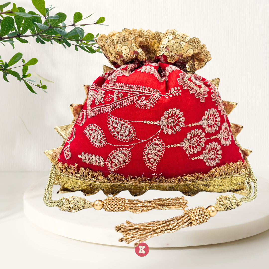 Royal Red Embroidered Potli