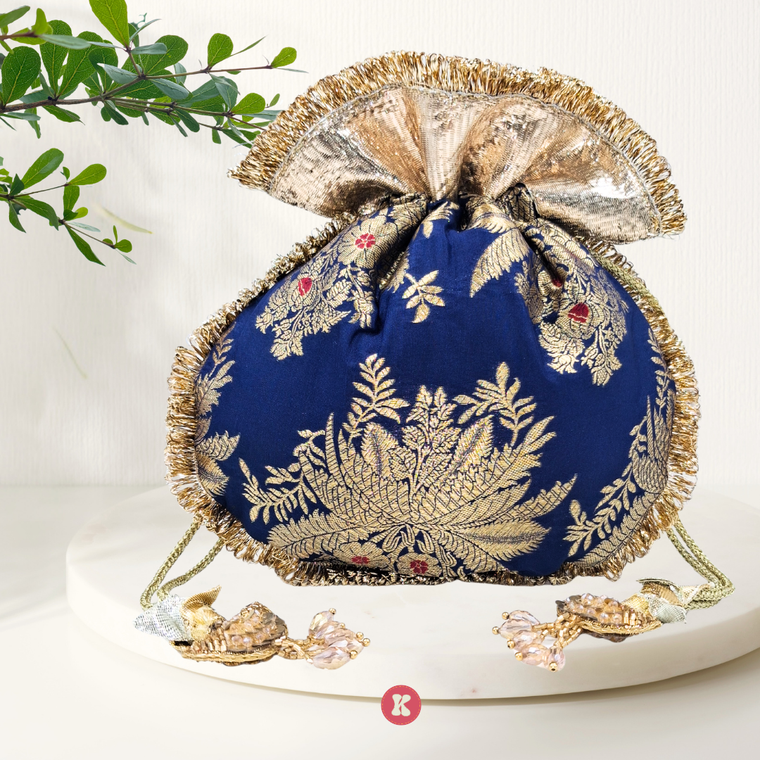 Royal Blue Brocade Potli