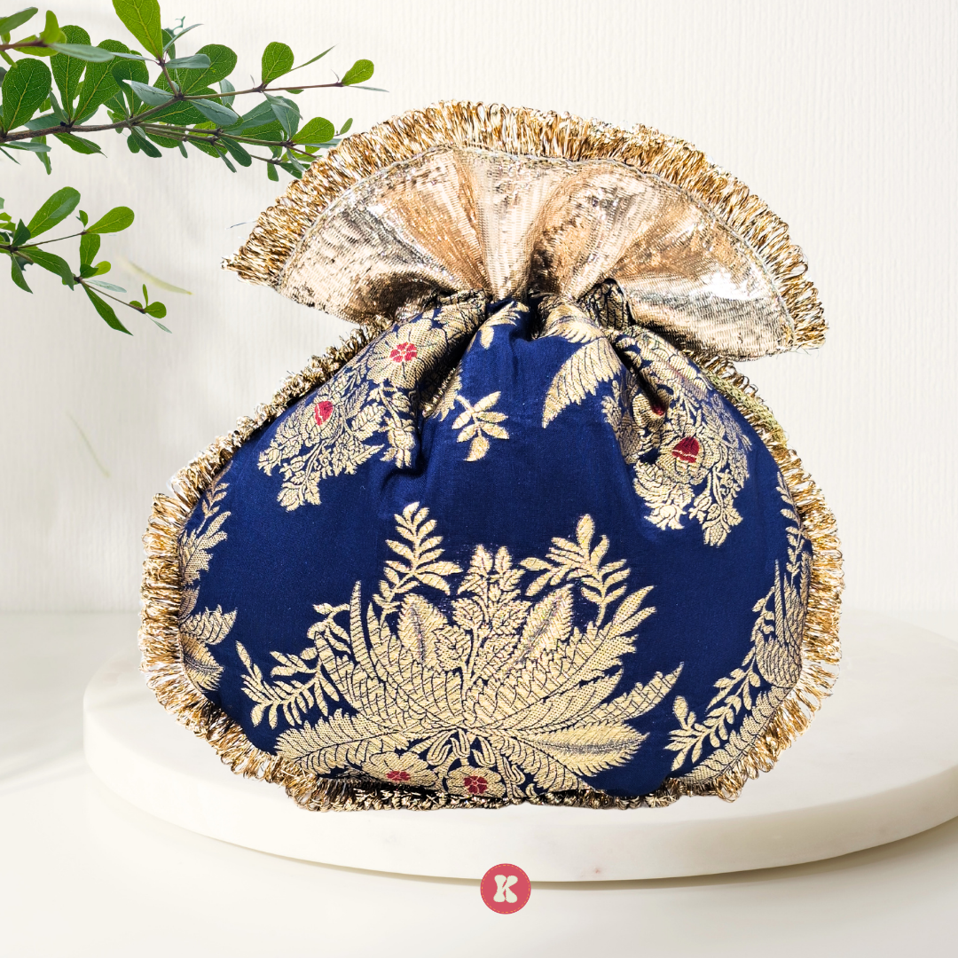 Royal Blue Brocade Potli