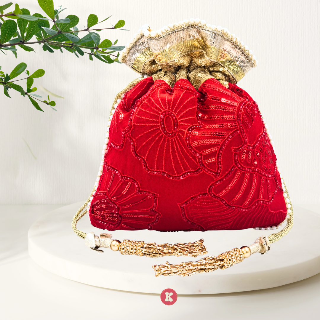 Scarlet Sequin Floral Potli