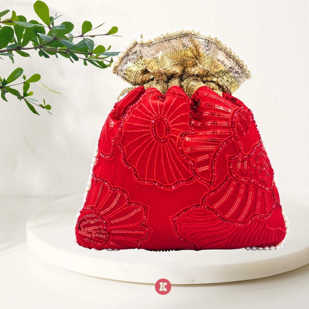 Scarlet Sequin Floral Potli