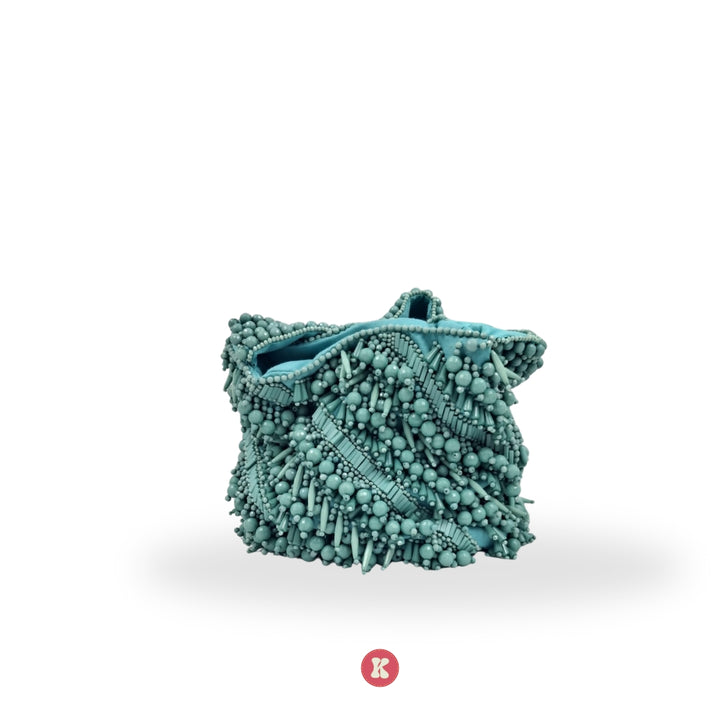 Aqua Beaded Fringe Potli