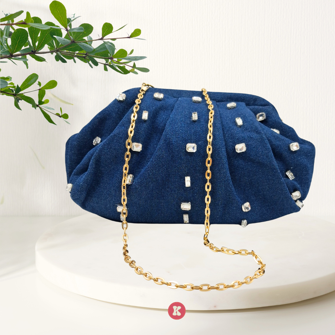 Denim Crystal Clutch