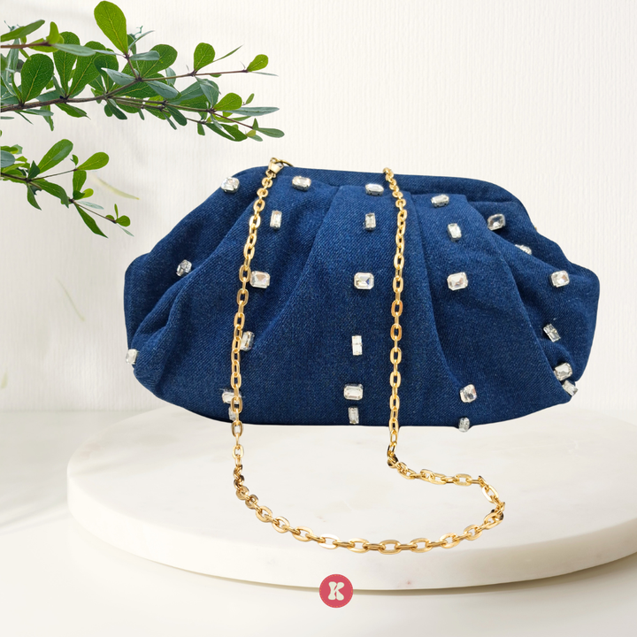 Denim Crystal Clutch