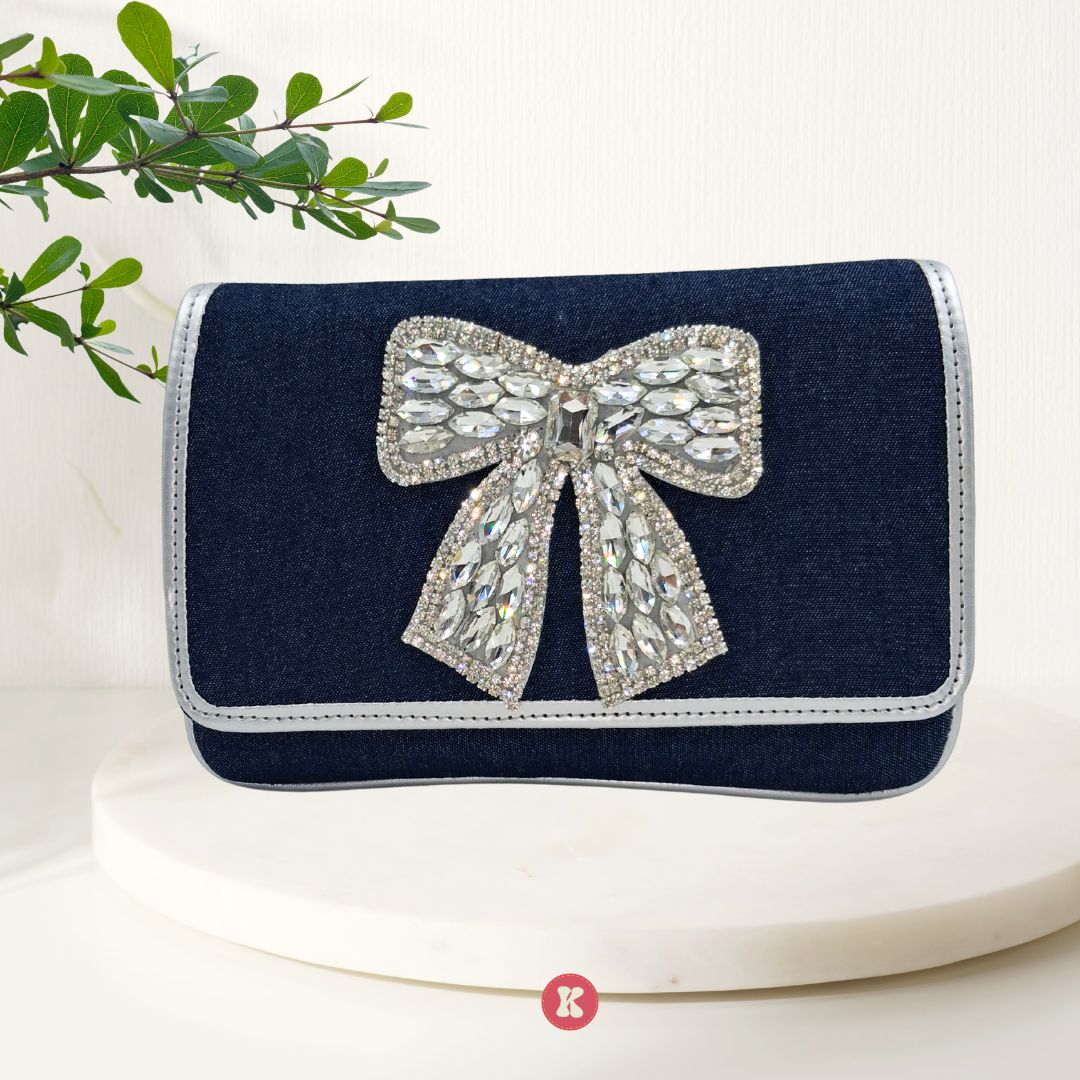 Denim Bow Embellished Crossbody