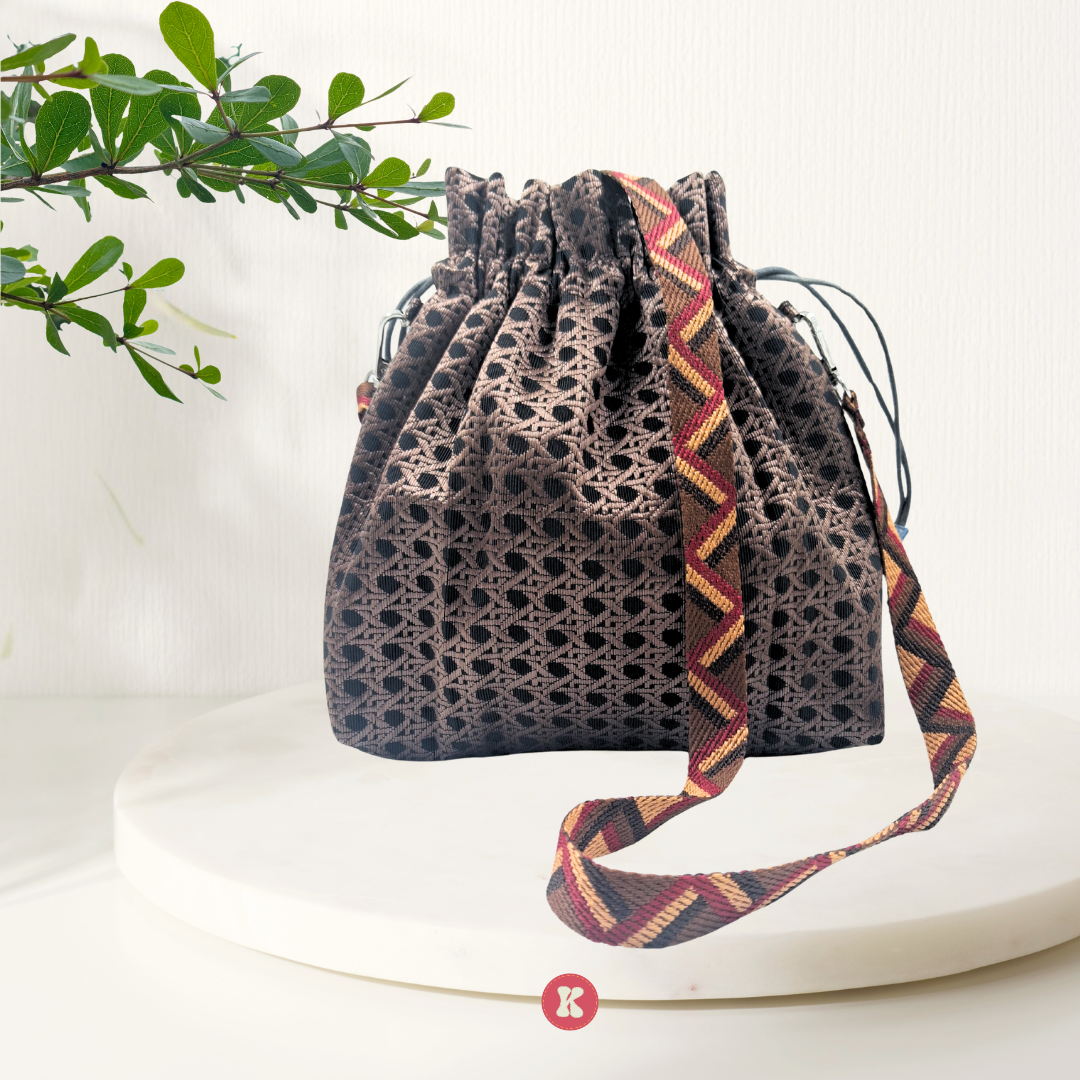 Woven Crochet Drawstring Bag