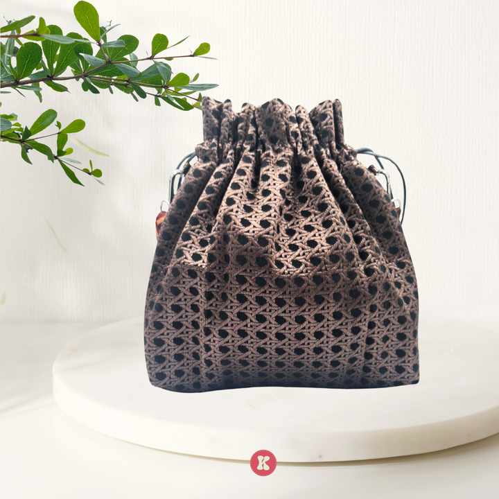 Woven Crochet Drawstring Bag
